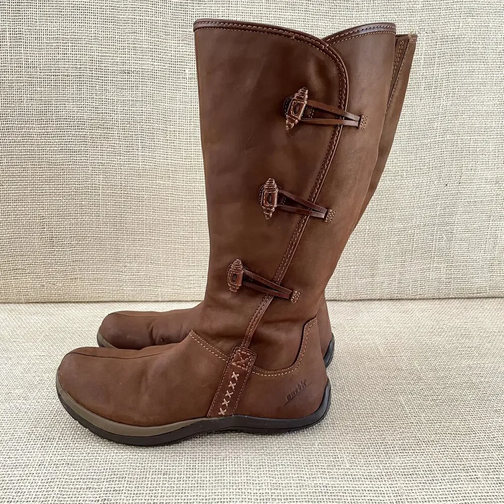 Kalso Earth Birch Boots, 14 in tall, Brownstone Suede, Leather Details, Ladies 9